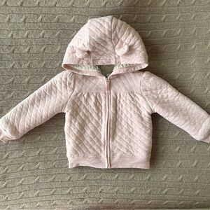 EUC Carter’s Baby Girl Quilted Baby Bear Sherpa Lined Hoodie, Pink, 24 Months
